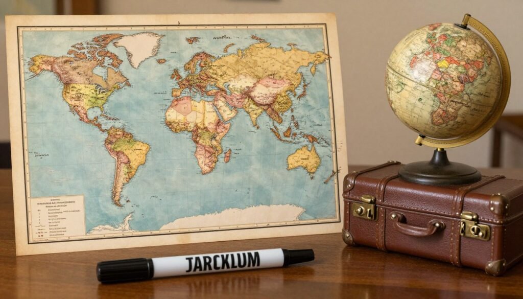 travel-themed table marker with vintage map