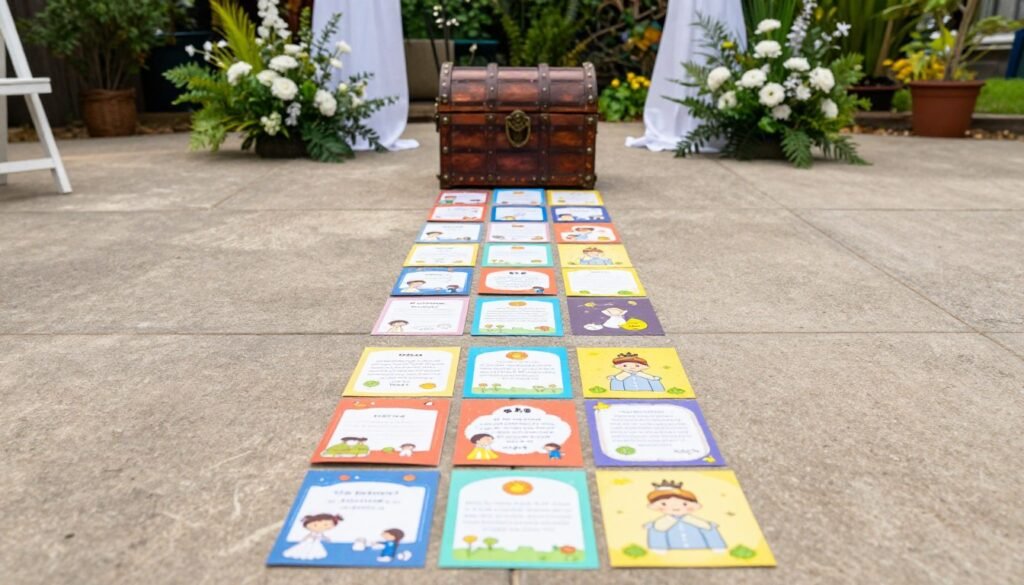 treasure hunt clues leading to ring bearer proposal gift