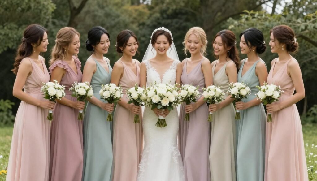 trendy pastel bridesmaid styling with modern details trendy pastel bridesmaid styling with modern details