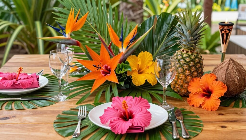 tropical themed table setting