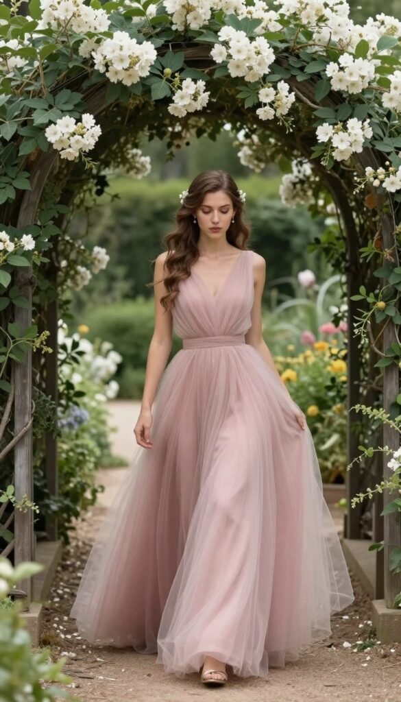 tulle skirt bridesmaid dress garden party ethereal