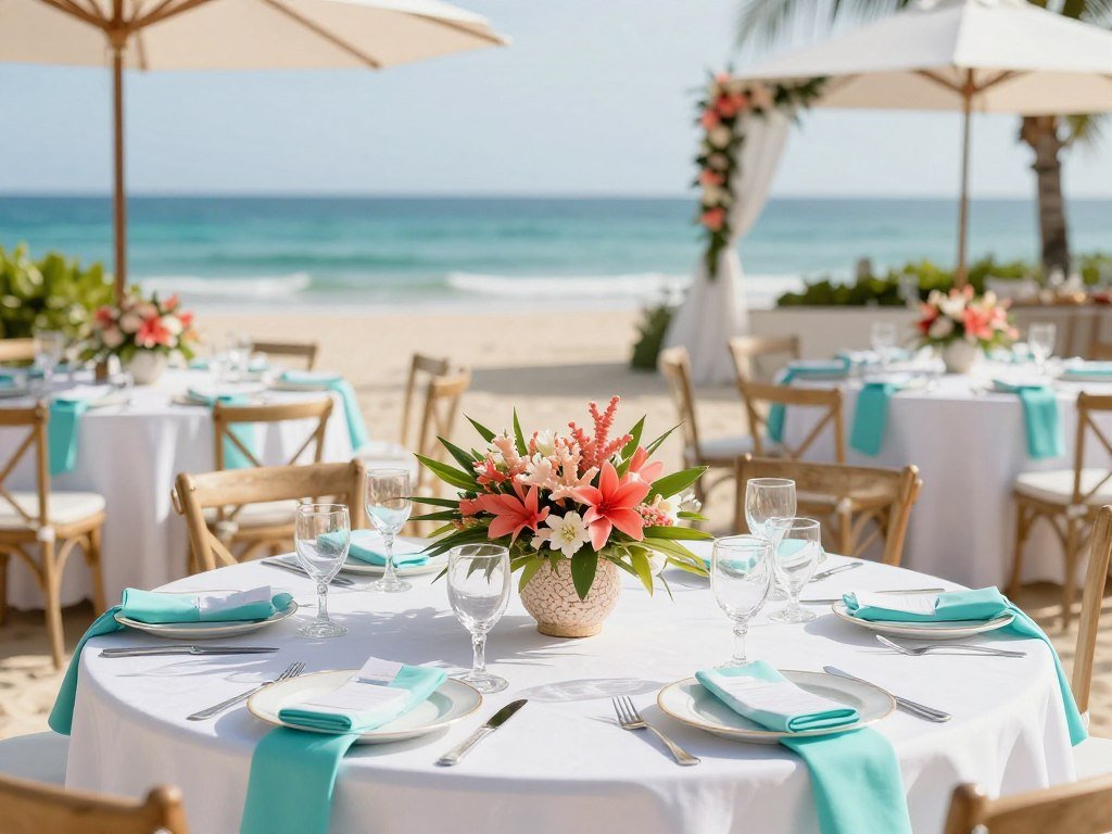 turquoise and coral summer wedding decor