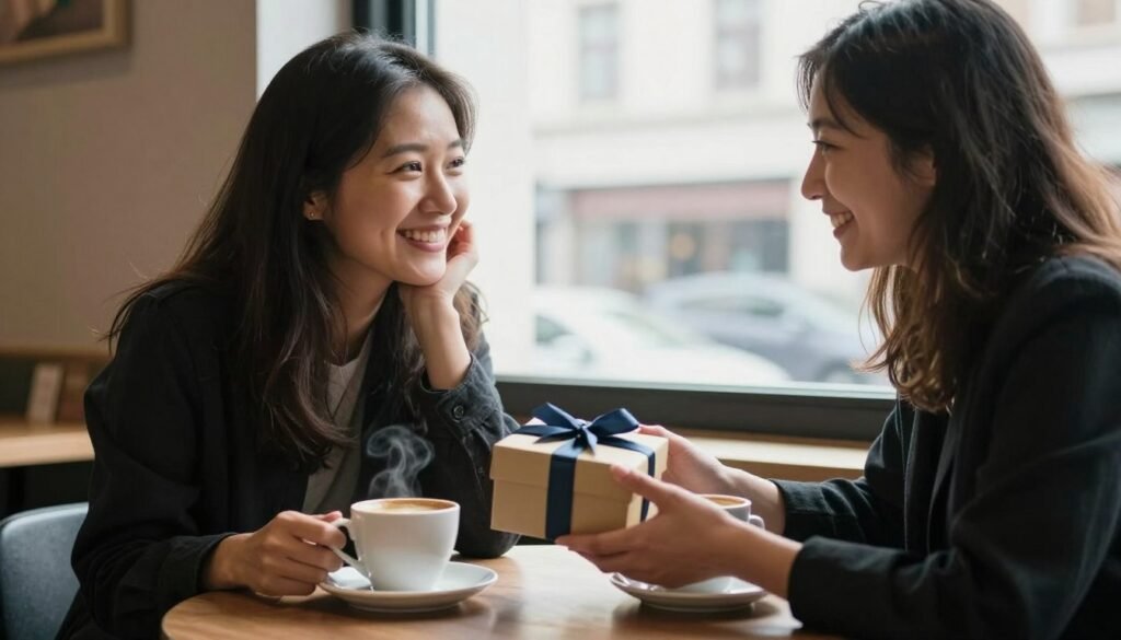 two women having heartfelt conversation over coffee