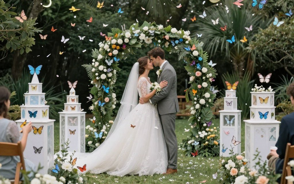 unique wedding exit with butterfly release