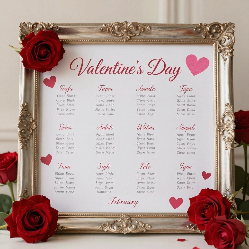 valentine themed seating chart with hearts and roses valentine themed seating chart with hearts and roses