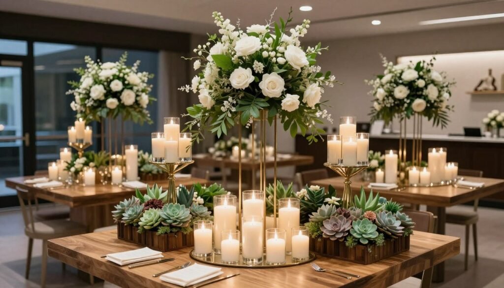 varied height centerpieces creating visual interest on bridal shower tables varied height centerpieces creating visual interest on bridal shower tables