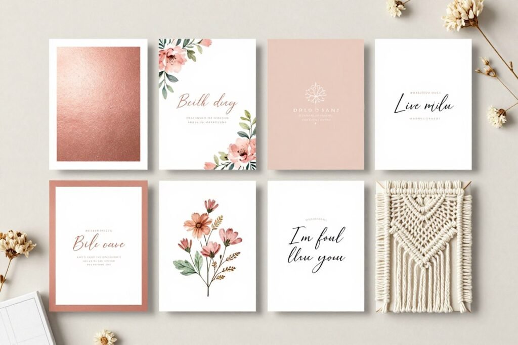 variety of bridesmaid proposal card designs showing different themes and color schemes