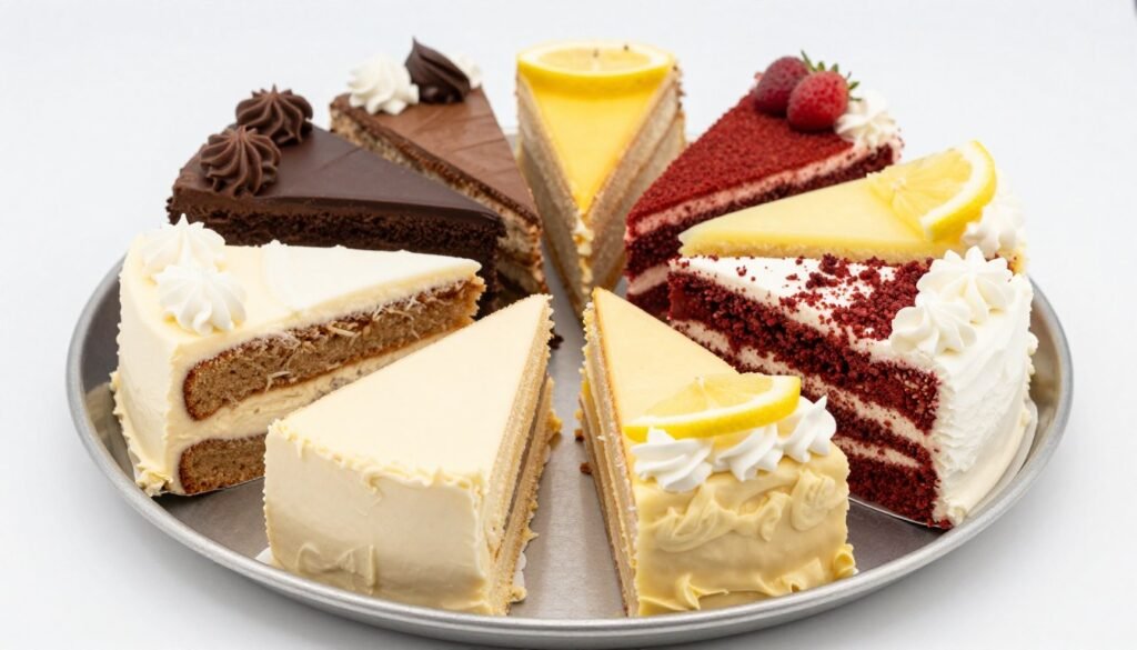 variety of cake slices showing different flavors