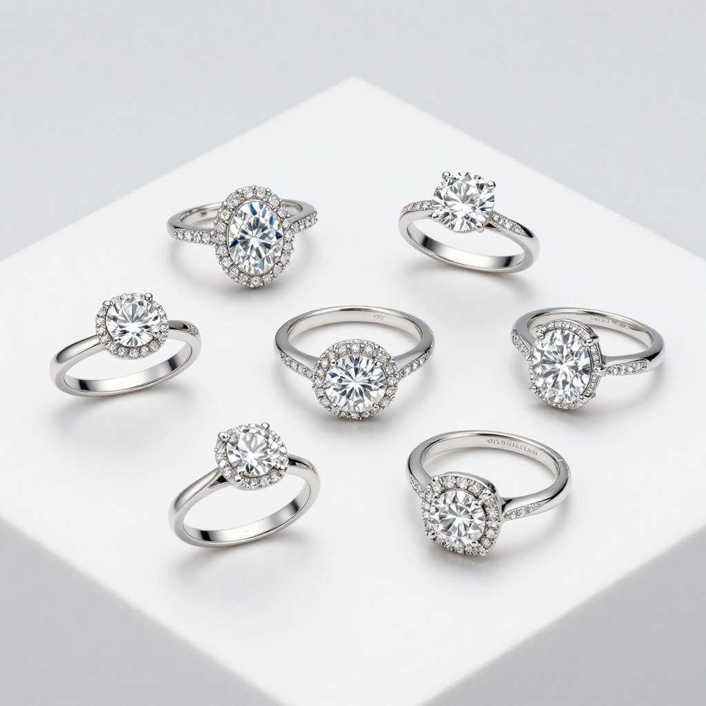 variety of engagement ring styles displayed together