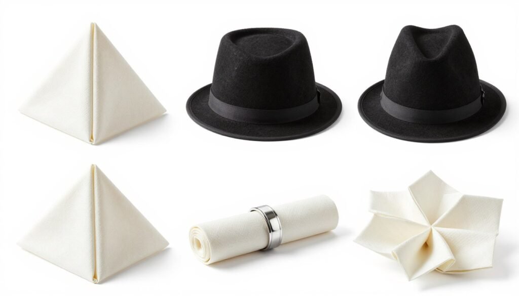 variety of napkin folding styles displayed