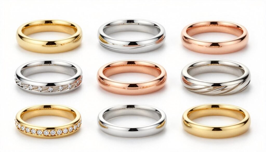 variety of stackable wedding bands showing different styles and options variety of stackable wedding bands showing different styles and options