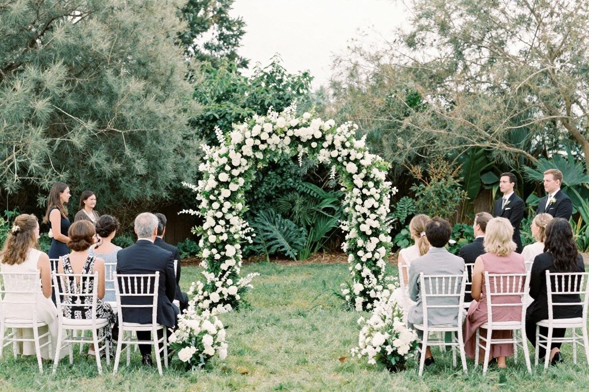 very small wedding ceremony setup with intimate decorations