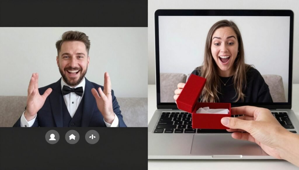 video call groomsman proposal with shipped gift box
