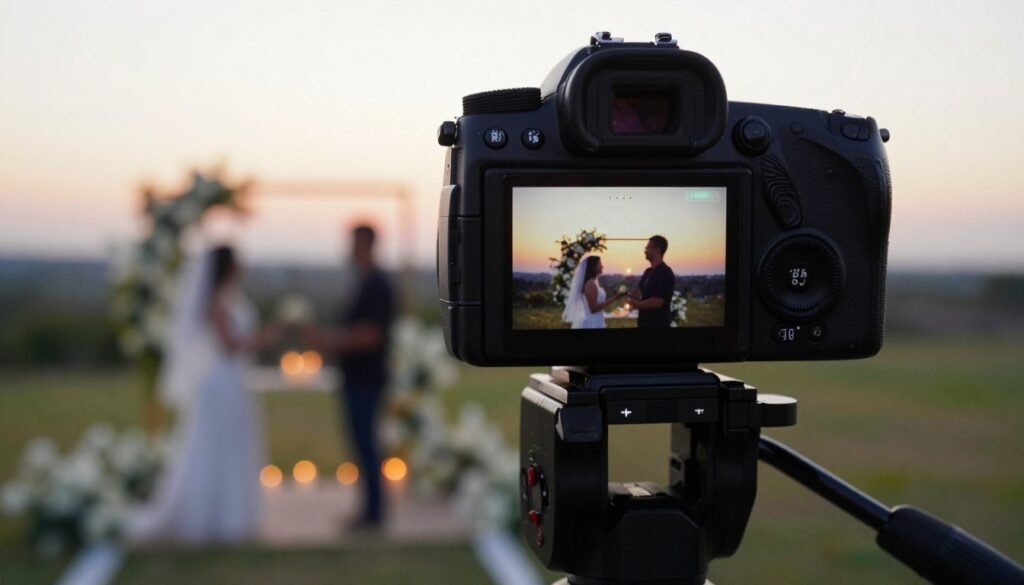 video camera setup recording marriage proposal moment