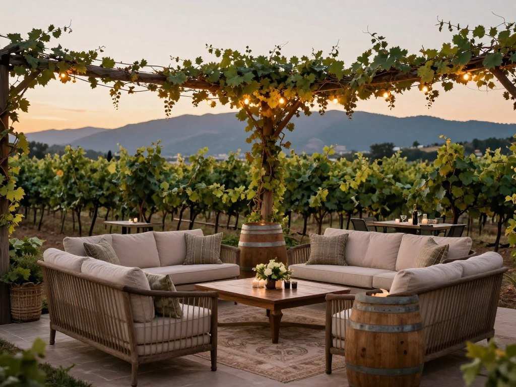 vineyard wedding lounge area at sunset