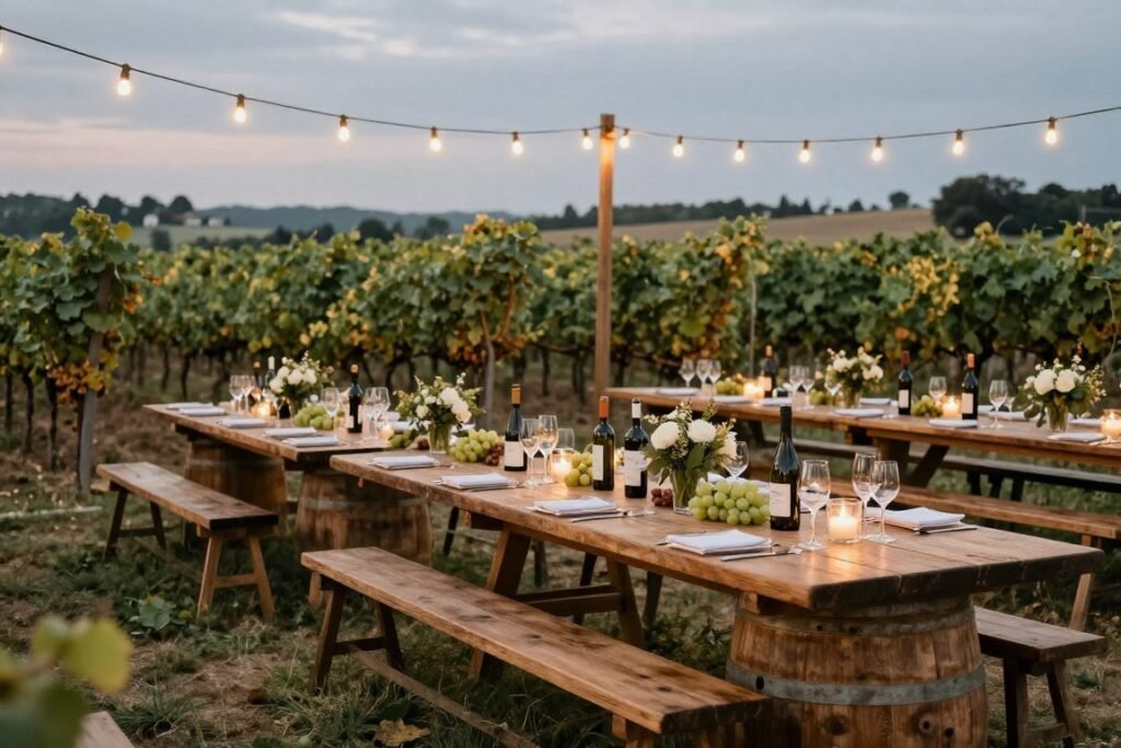 vineyard wedding reception table settings