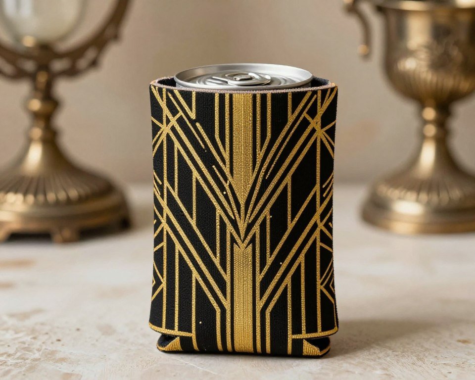 vintage art deco wedding koozie design