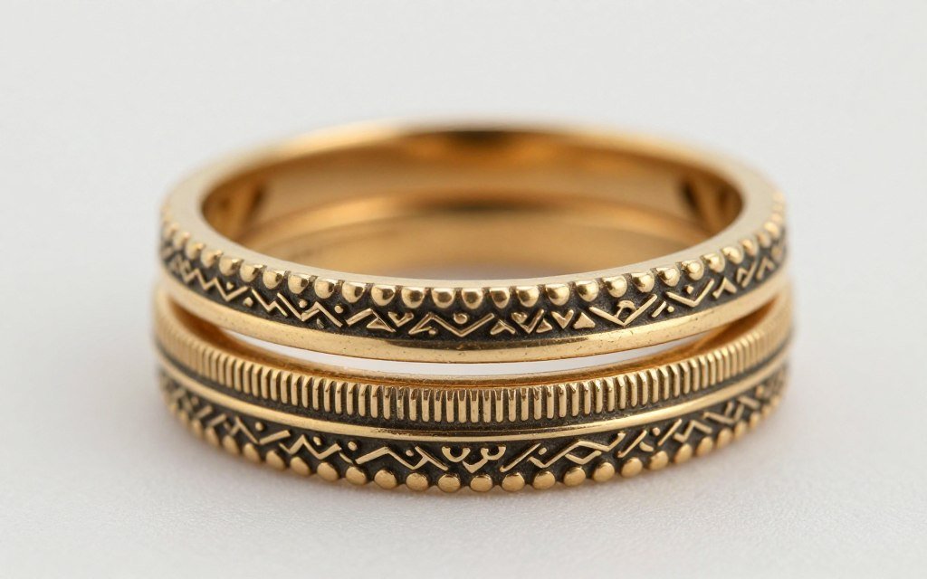 vintage-inspired ring stack with milgrain detail bands