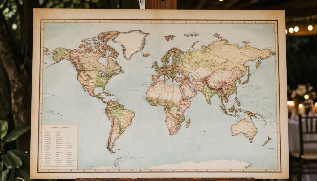 vintage map wedding seating chart