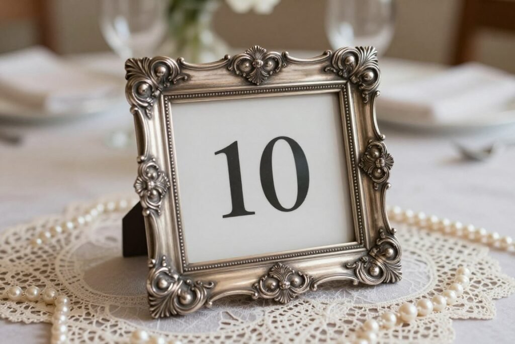 vintage ornate picture frame with table number card