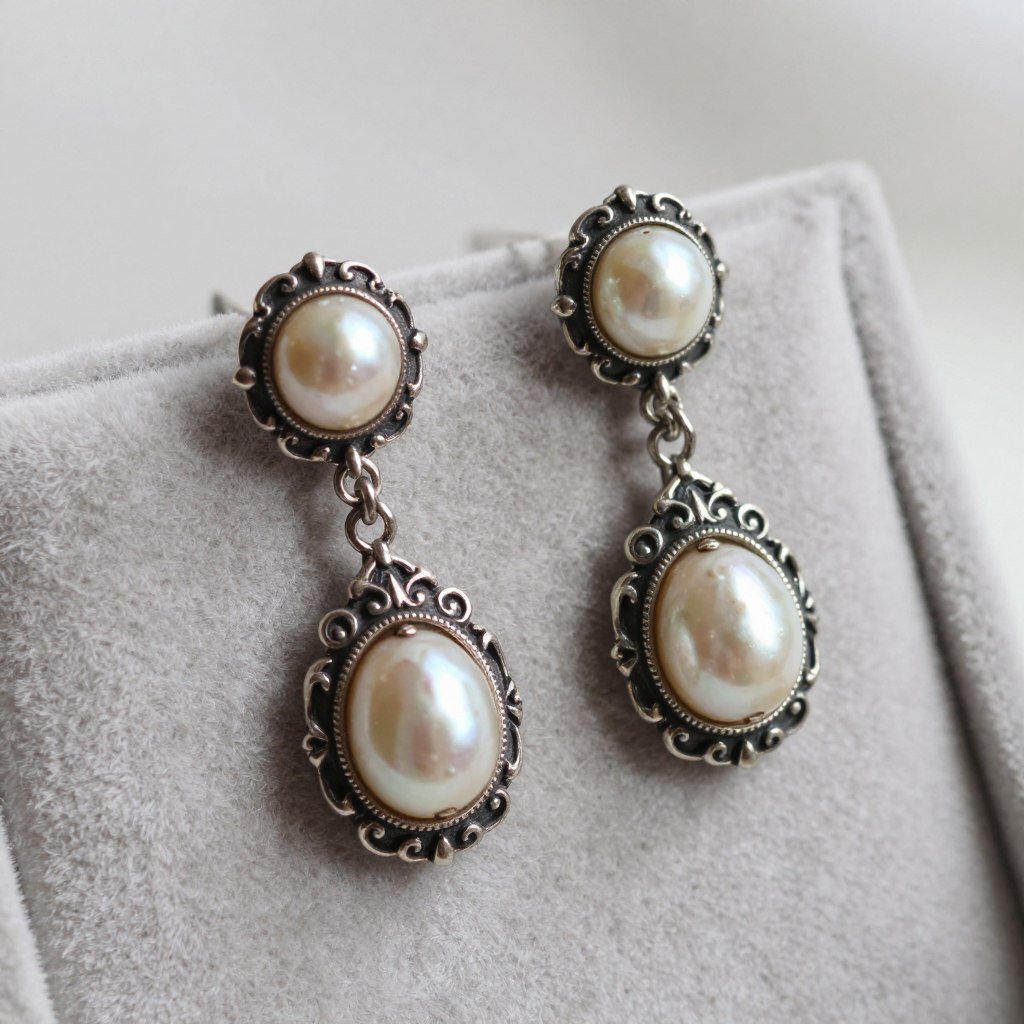 vintage style pearl drop wedding earrings