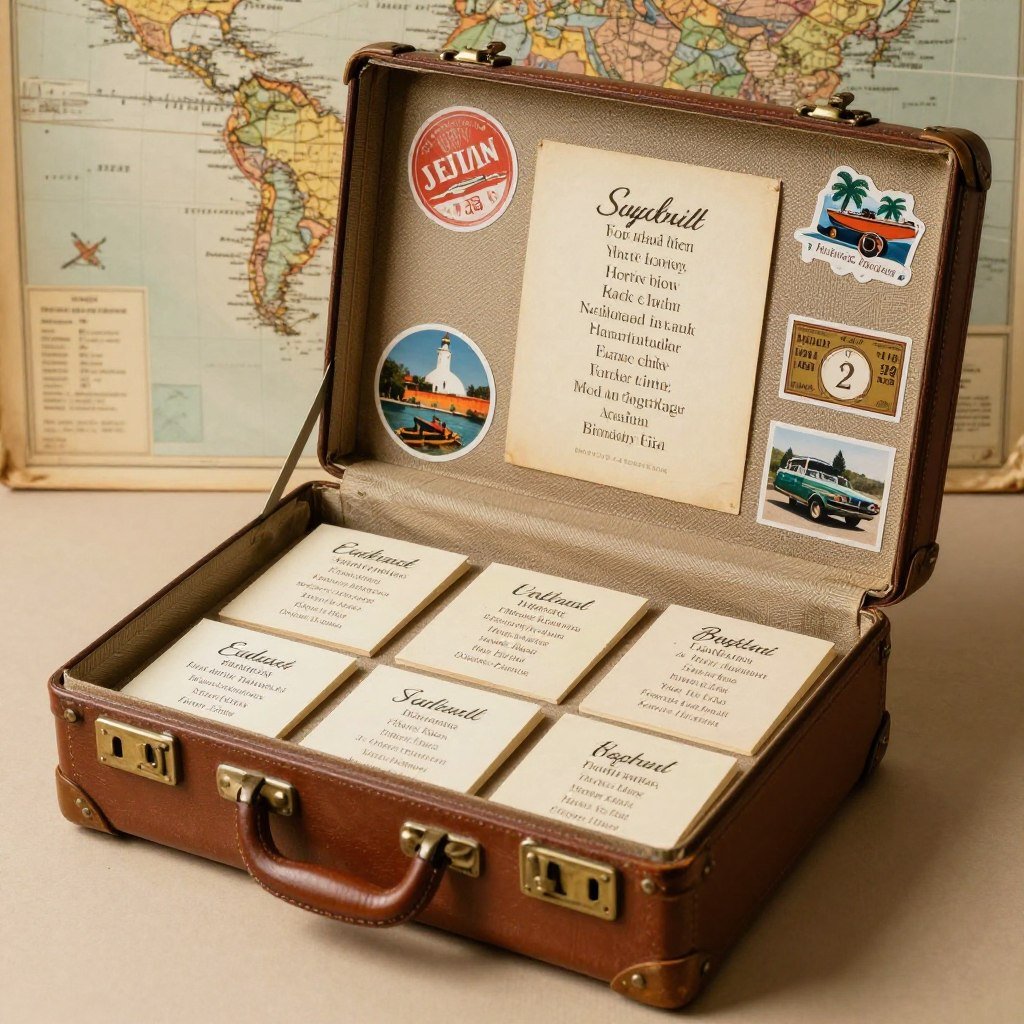 vintage suitcase with travel themed seating cards vintage suitcase with travel themed seating cards