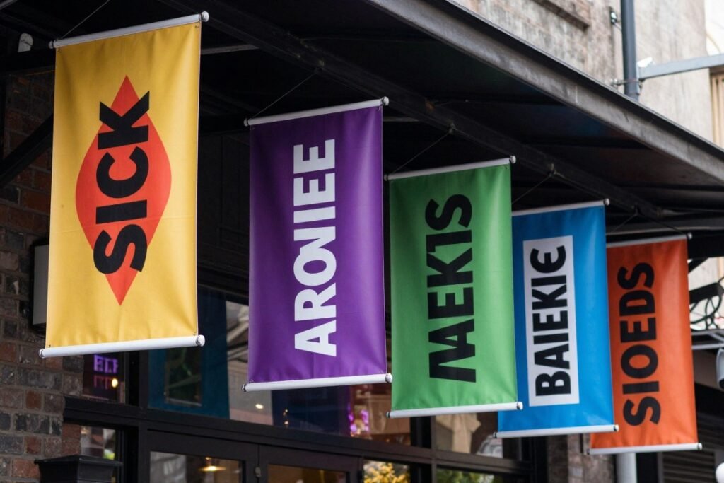 vinyl banner signs hanging outside club venue