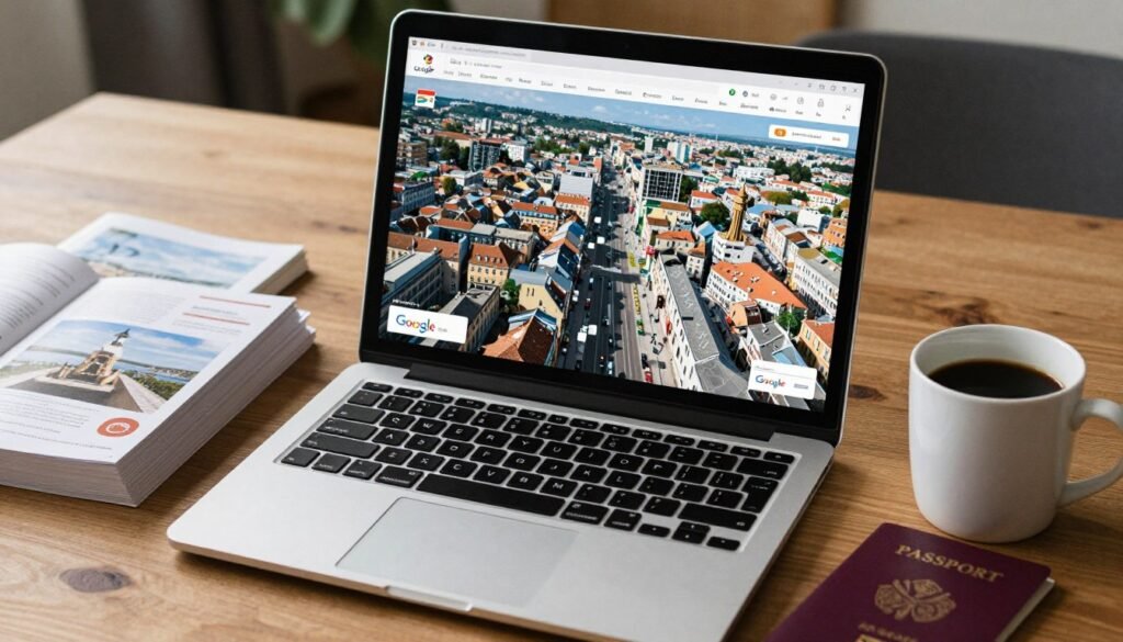 virtual travel exploration on laptop