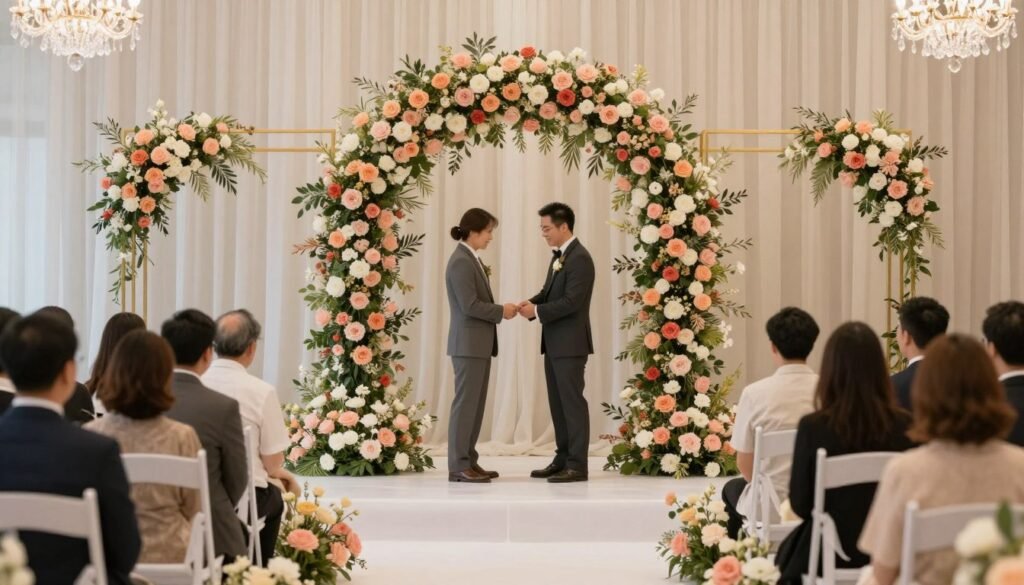 wedding arch matching overall wedding theme and decor
