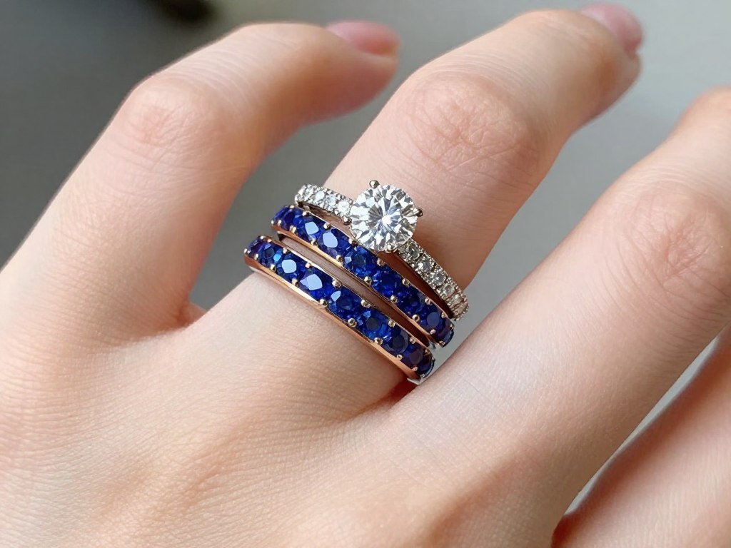 wedding band stack featuring diamond and sapphire gemstone rings wedding band stack featuring diamond and sapphire gemstone rings