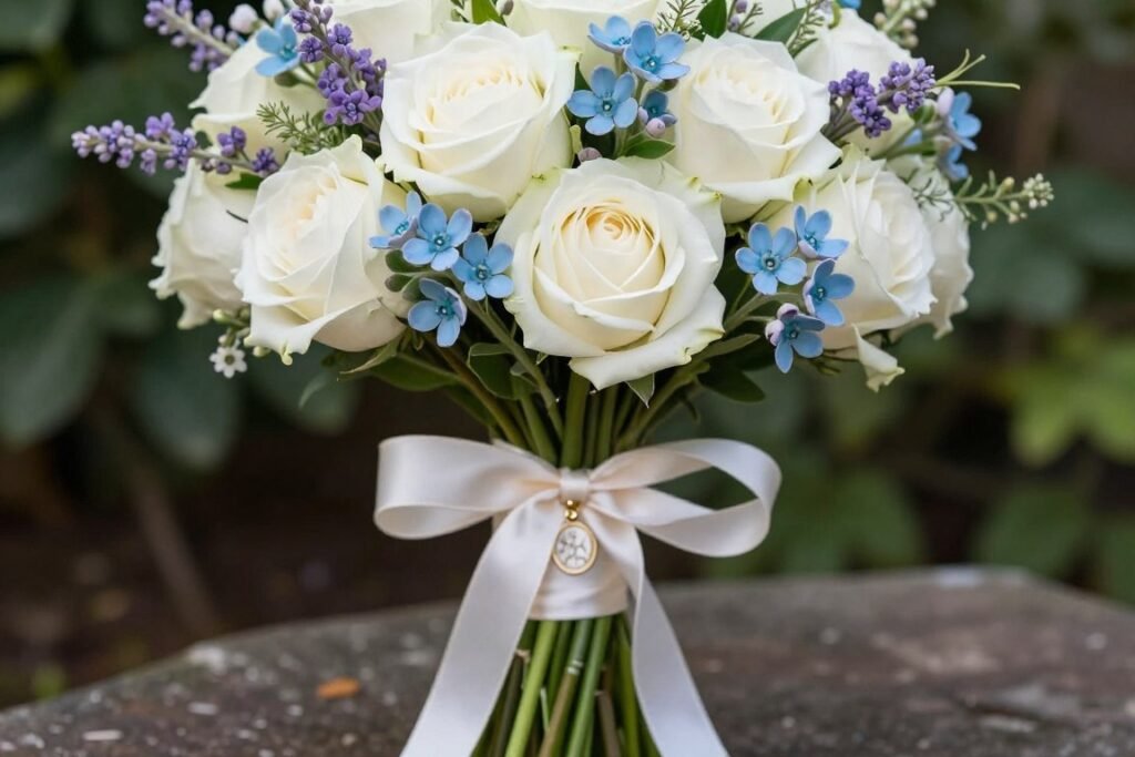 wedding bouquet with memorial flowers and ribbon wedding bouquet with memorial flowers and ribbon