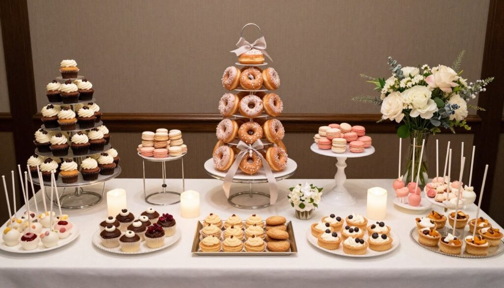 wedding cake alternatives with dessert bar display