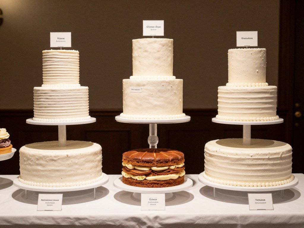 wedding cake with separate dietary-friendly tiers labeled clearly wedding cake with separate dietary-friendly tiers labeled clearly