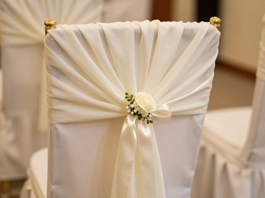 wedding chair decoration with elegant fabric draping and flowers