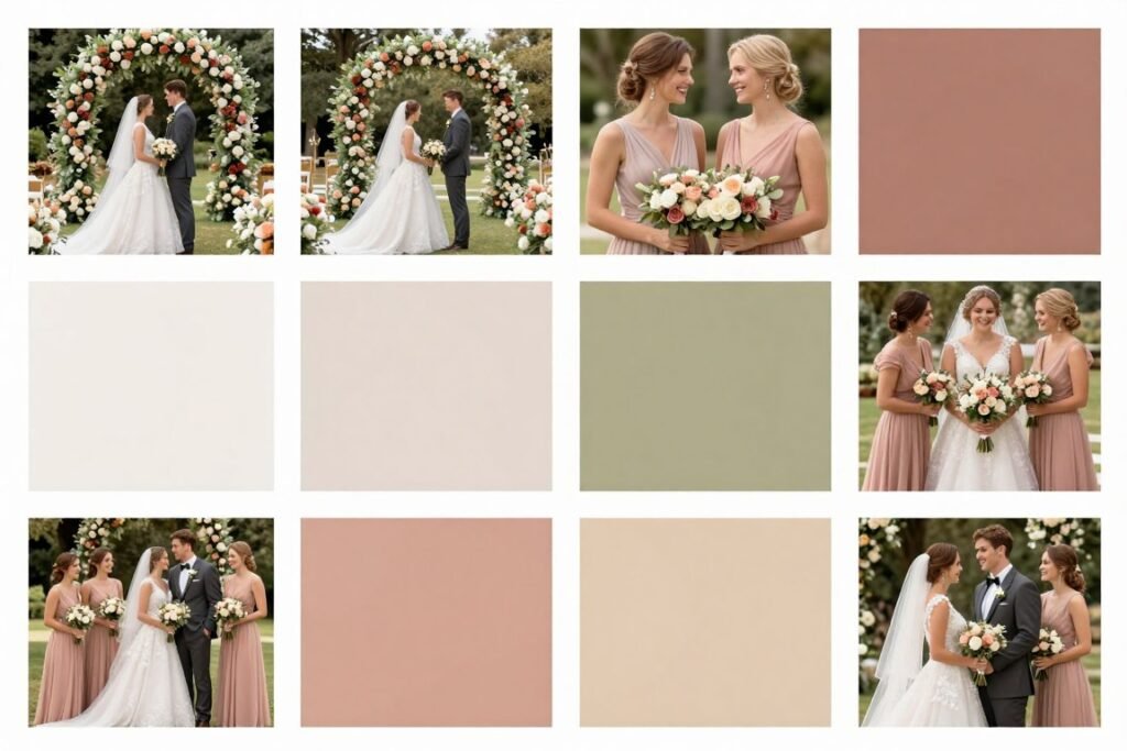 wedding color palette displayed through various elements