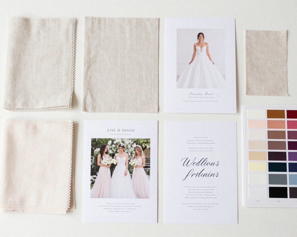 wedding color swatches and vendor samples laid out for coordination