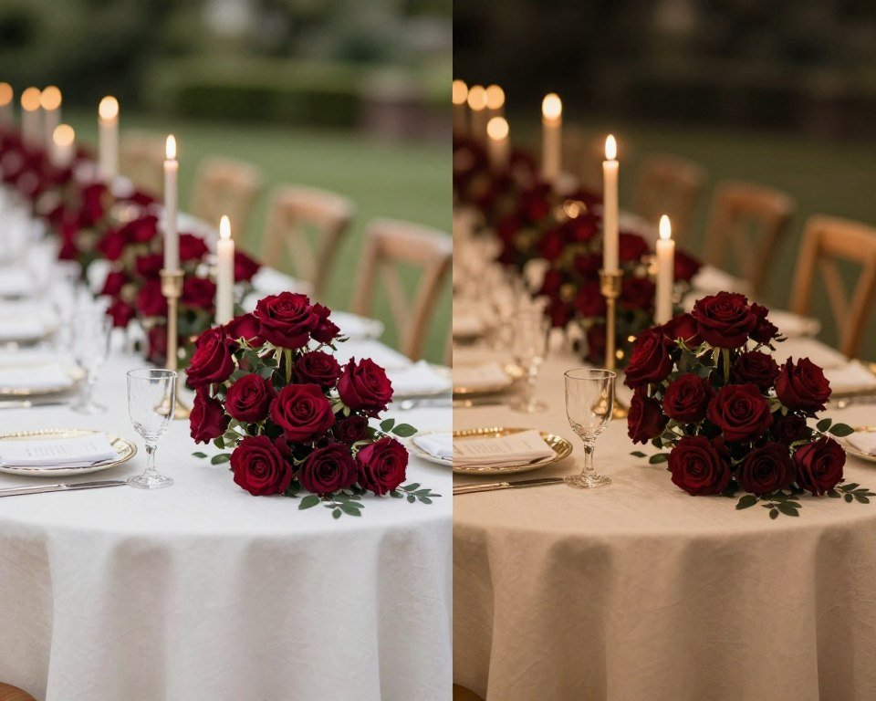 wedding colors shown in different lighting conditions