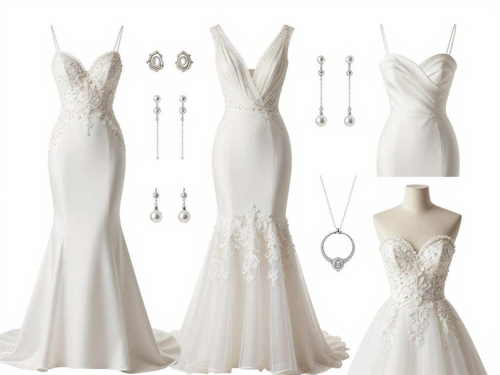 wedding day jewelry selection guide showing different necklace styles for various dress necklines