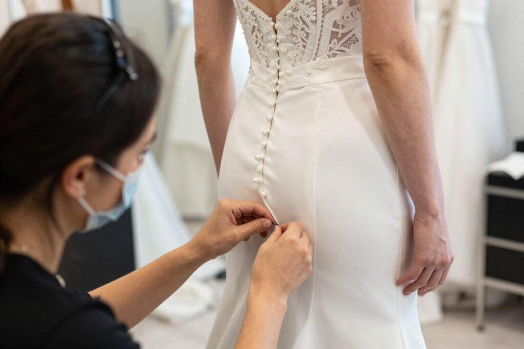 wedding dress alteration fitting session
