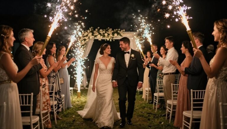 wedding exit ideas with sparklers and celebration