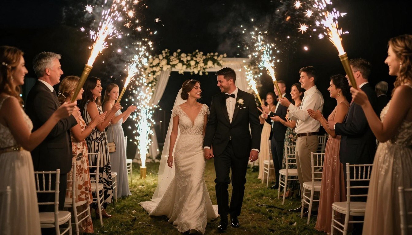 wedding exit ideas with sparklers and celebration
