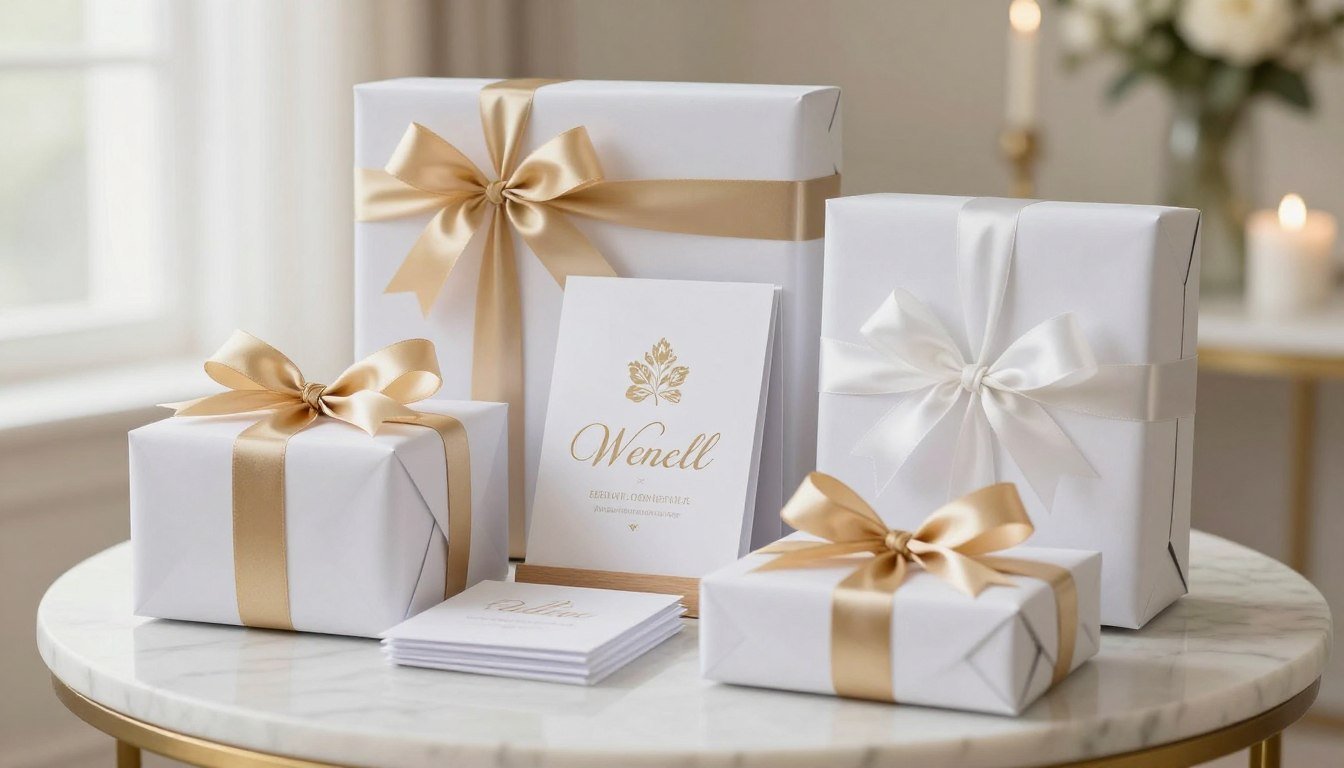 wedding gift ideas for bride and groom displayed on elegant table