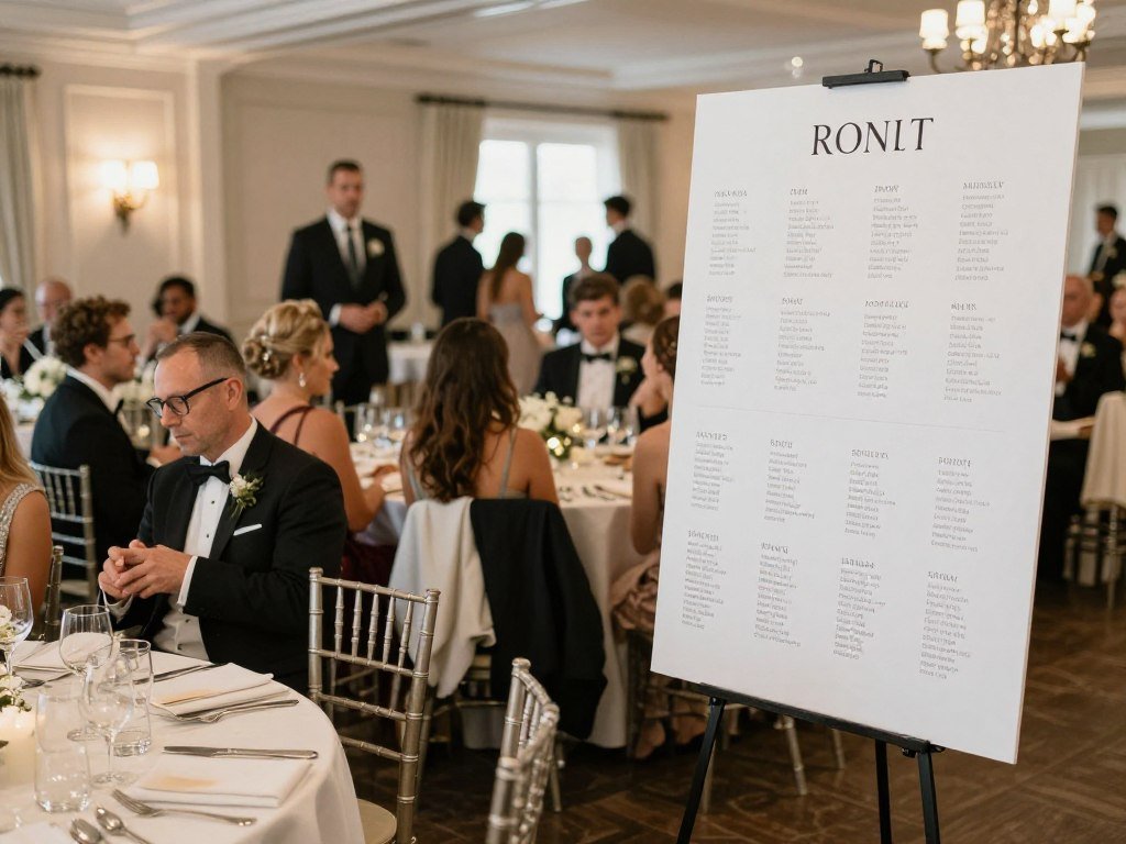 wedding guests viewing seating chart at reception entrance wedding guests viewing seating chart at reception entrance