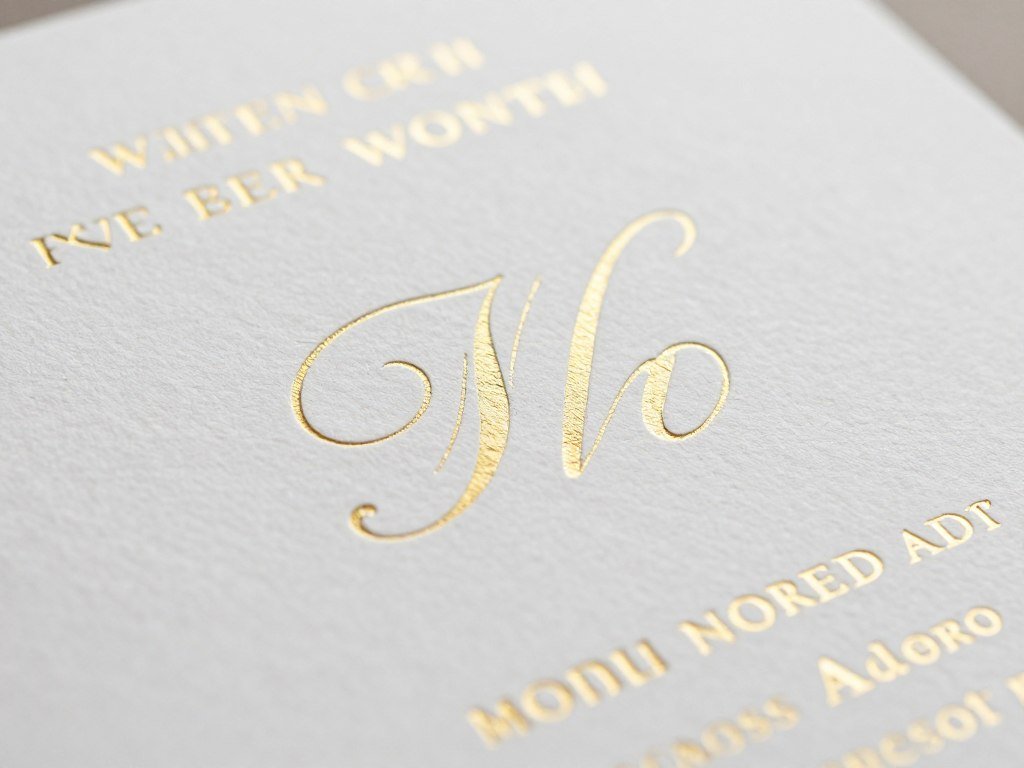 wedding invitation showing gold foil and embossing details wedding invitation showing gold foil and embossing details
