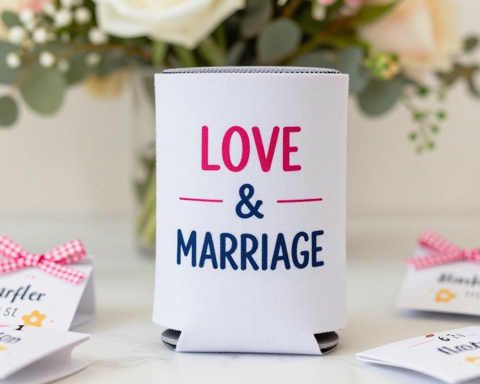 wedding koozie with funny quote design