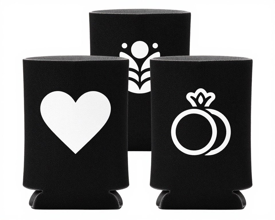 wedding koozie with simple elegant graphic design