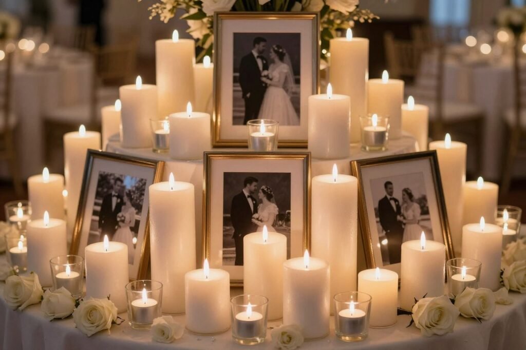 wedding memorial candles display with framed photos wedding memorial candles display with framed photos