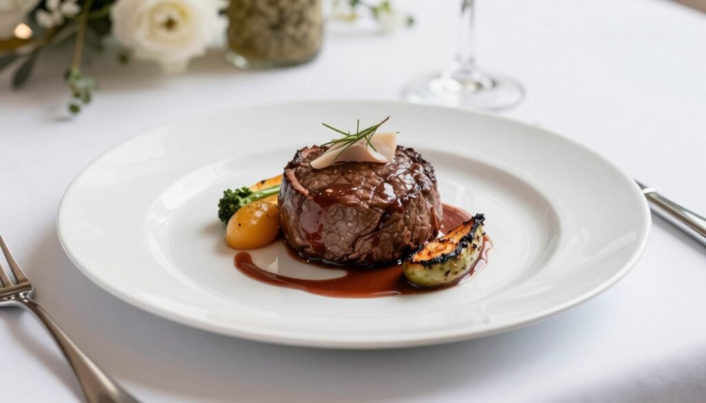 wedding menu ideas elegant plated beef main course with vegetables