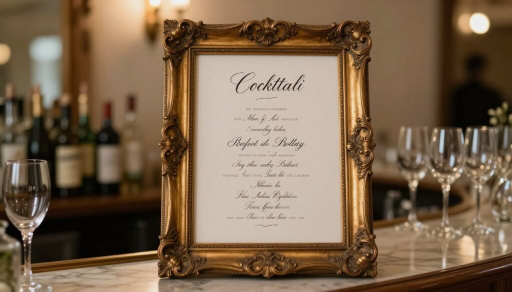 wedding mirror displaying signature cocktail menu