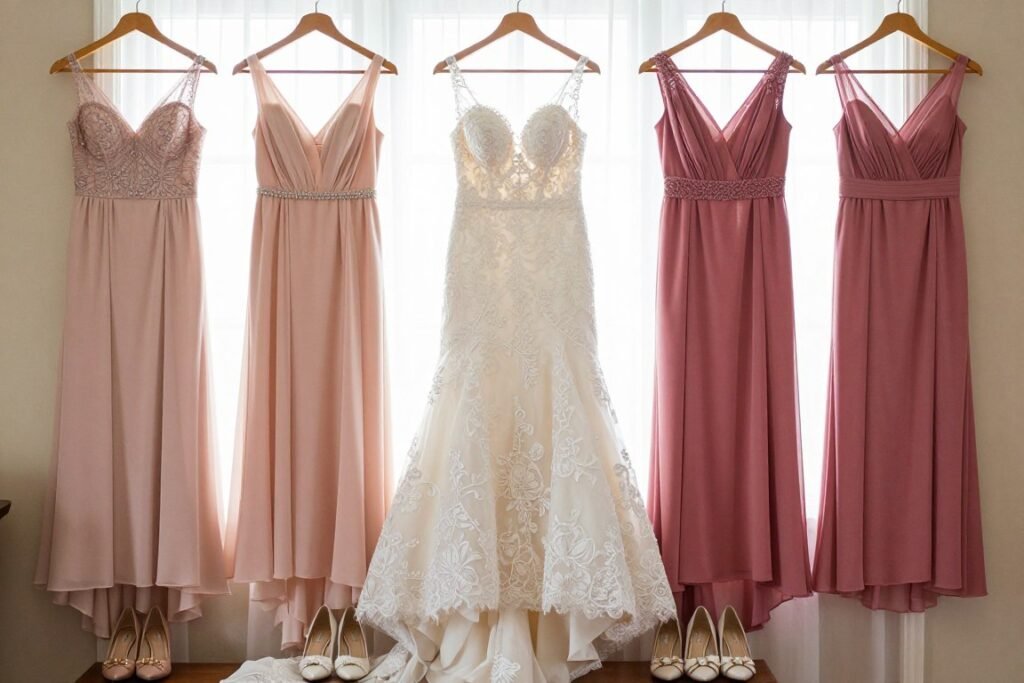 wedding party photos showcasing dress details